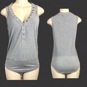 Torrid Heather Gray Bodysuit Ribbed Stretch Tank Style Snap Accent V-Neck +4X